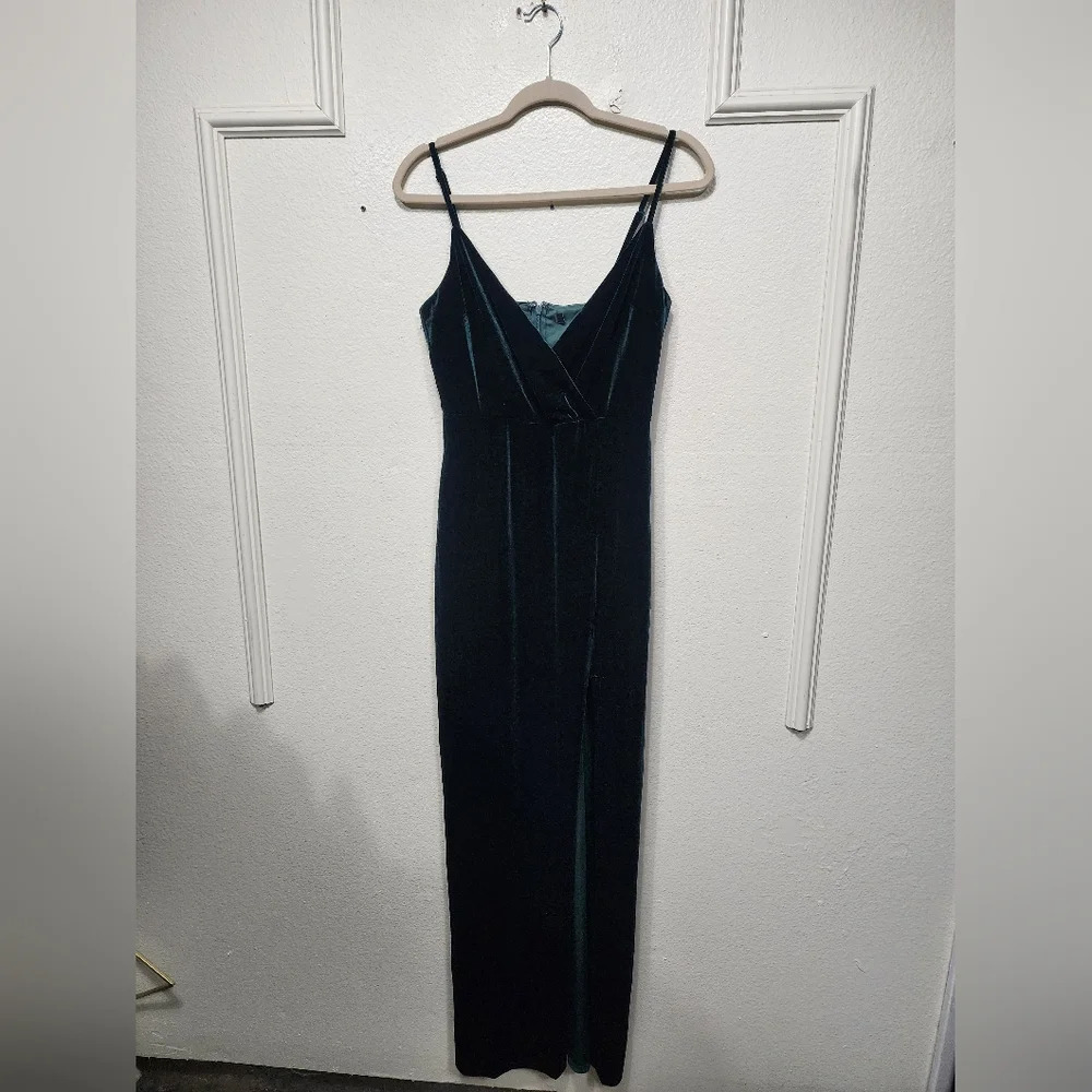 Lulus Graceful Glamour Emerald Green Velvet Surplice Maxi Dress Wedding Party - Picture 6 of 10